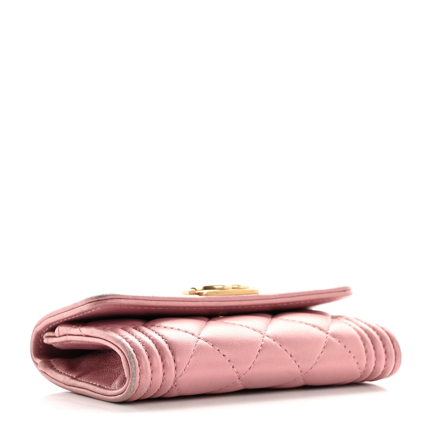 Metallic Lambskin Quilted Boy Flap Card Holder Pink