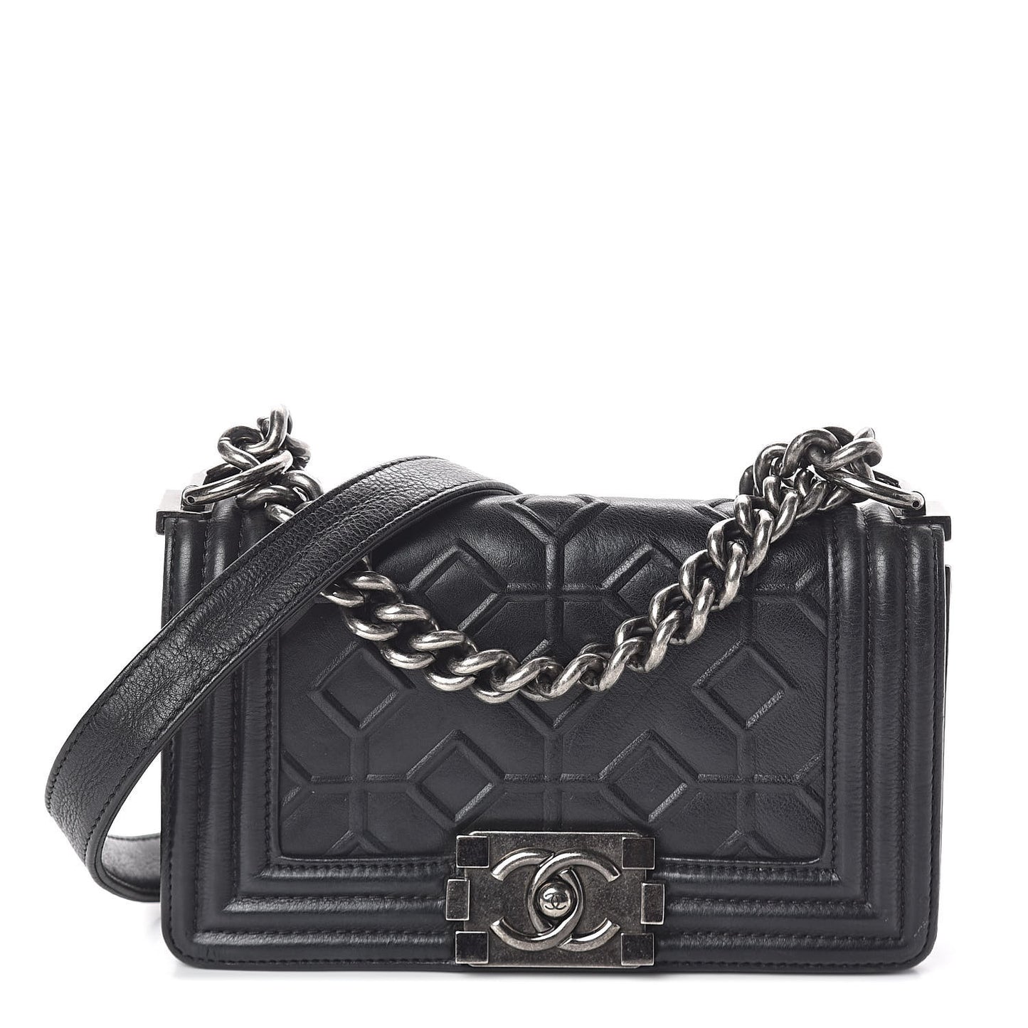 Calfskin Embossed Crystal Small Boy Flap Black