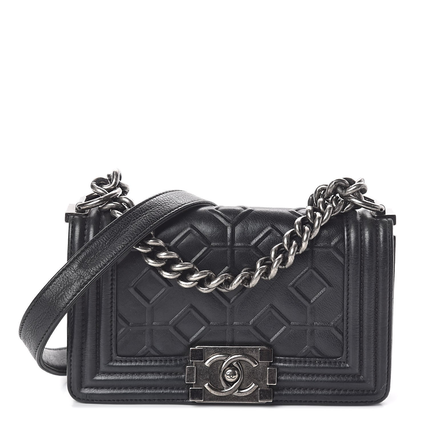 Chanel Calfskin Embossed Crystal Small Boy Flap Black 1 of 9