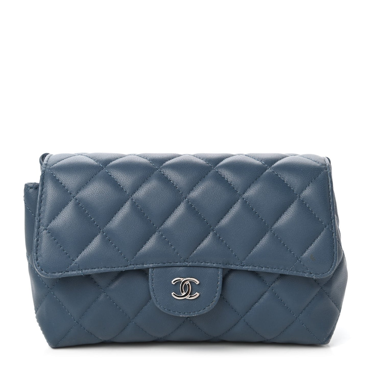 Lambskin Quilted Flap Cosmetic Case Blue