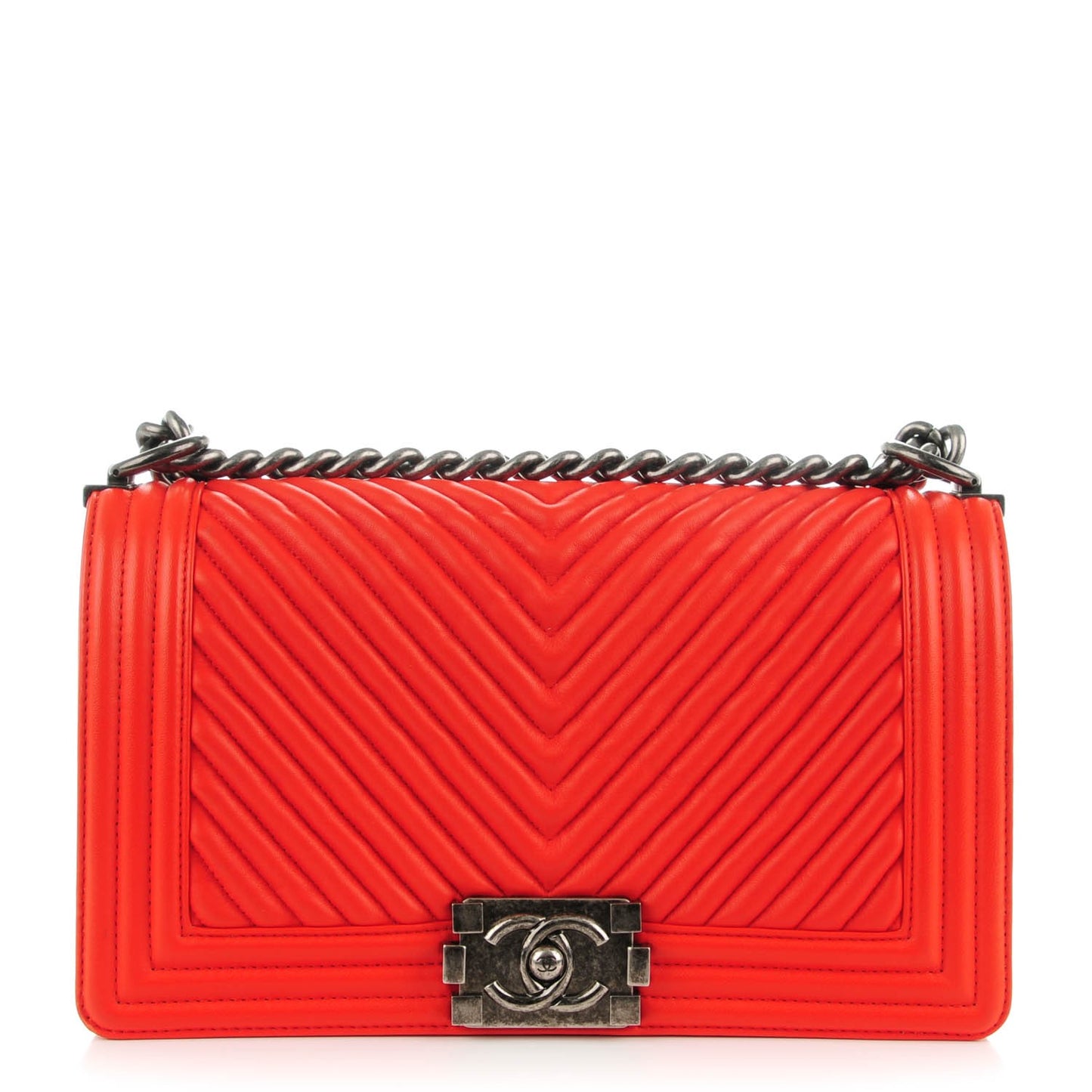 Wrinkled Lambskin Chevron Quilted Medium Boy Flap Orange