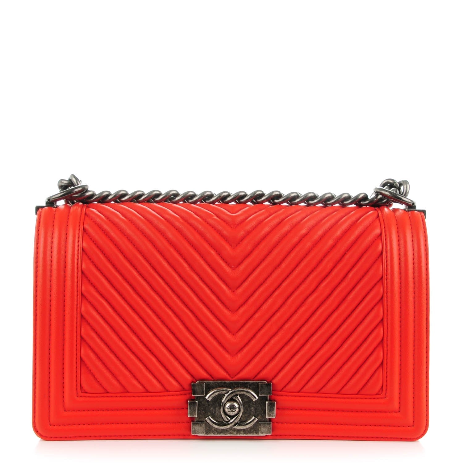 Chanel Wrinkled Lambskin Chevron Quilted Medium Boy Flap Orange 1 of 7