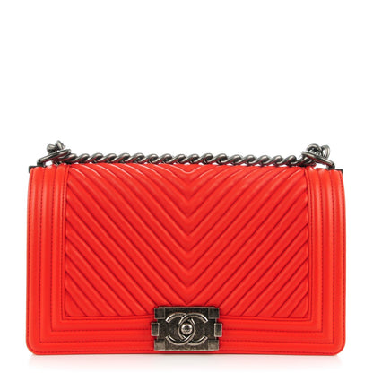 Chanel Wrinkled Lambskin Chevron Quilted Medium Boy Flap Orange 1 of 7