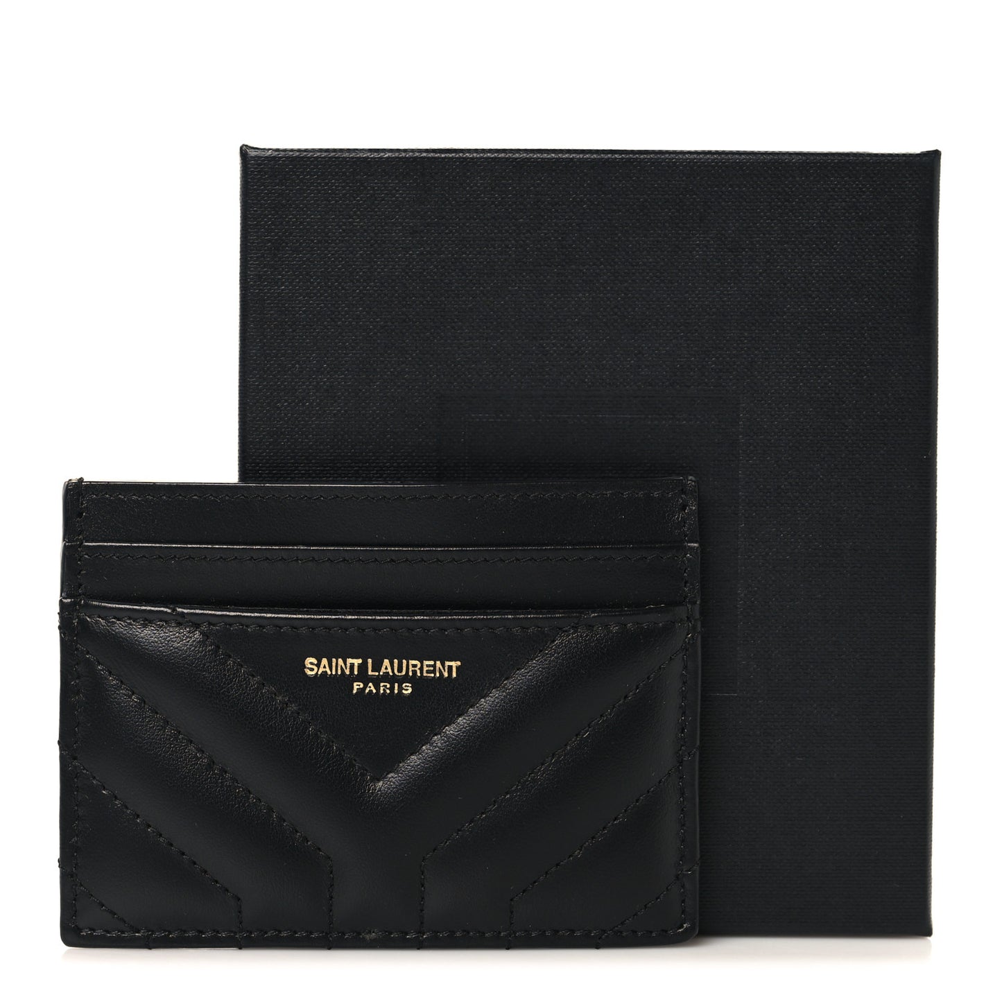 Calfskin Matelasse Chevron Joan Credit Card Case Black