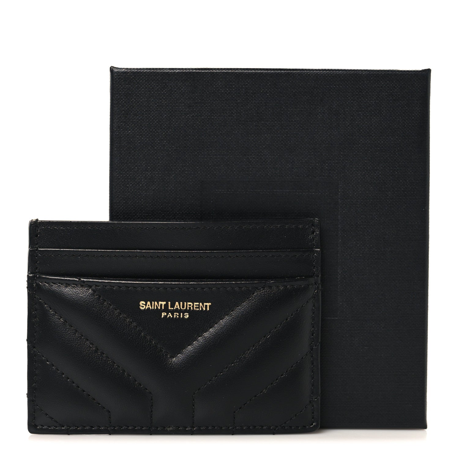 Saint Laurent Calfskin Matelasse Chevron Joan Credit Card Case Black 8 of 8