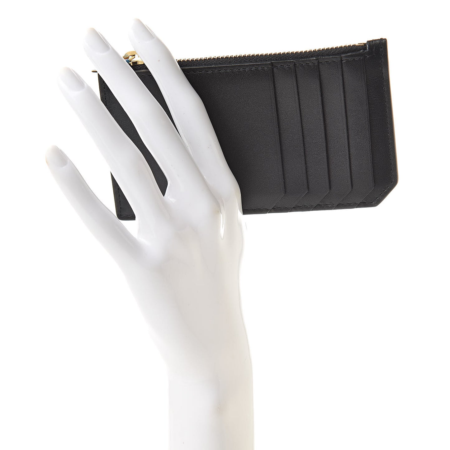 Calfskin 5 Fragments Zip Pouch Card Holder Black