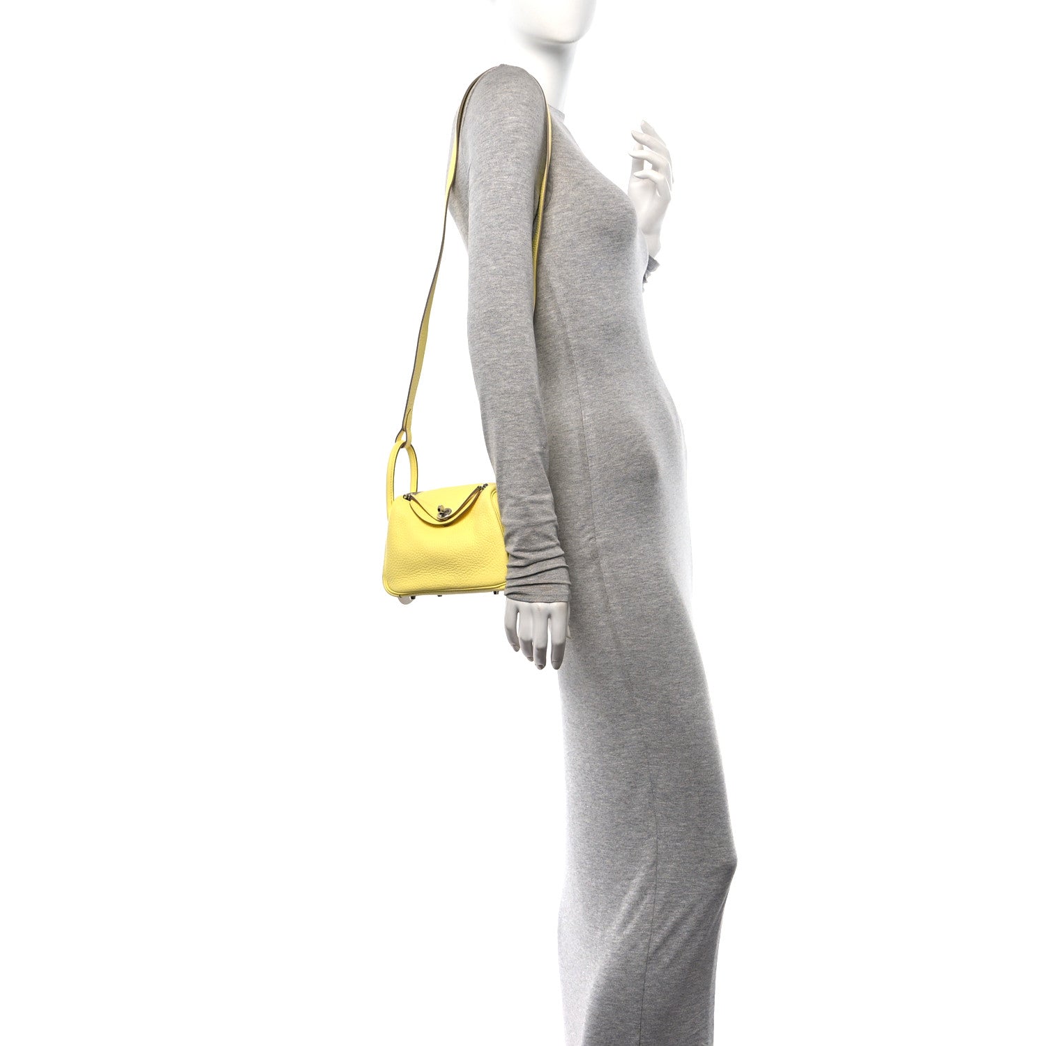 Hermes Taurillon Clemence Mini Lindy 20 Limoncello 2 of 10