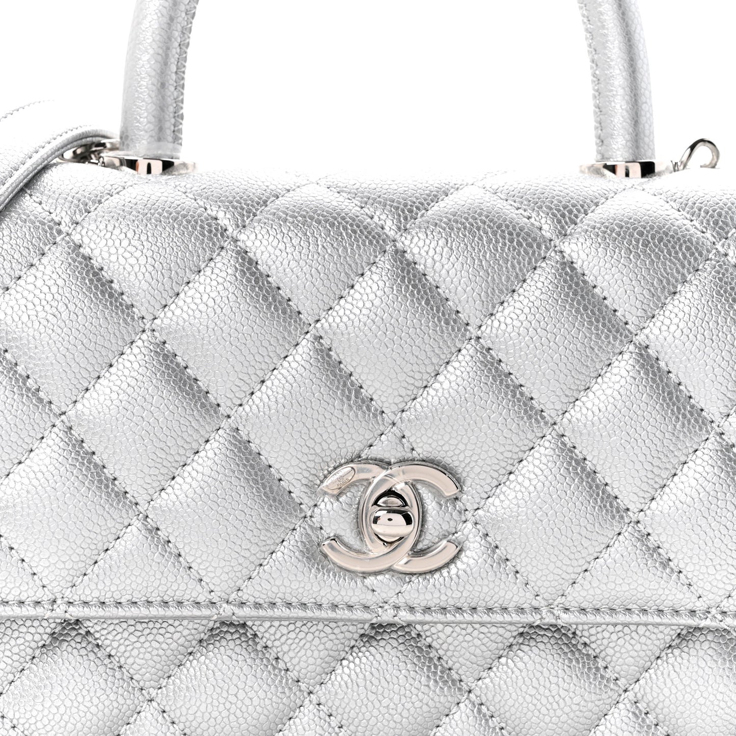 Metallic Caviar Quilted Mini Coco Handle Flap Silvery