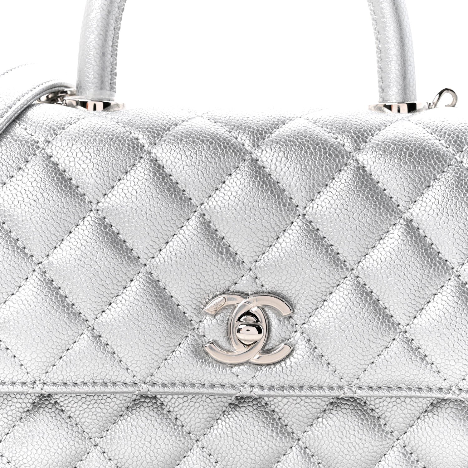 Chanel Metallic Caviar Quilted Mini Coco Handle Flap Silvery 8 of 12