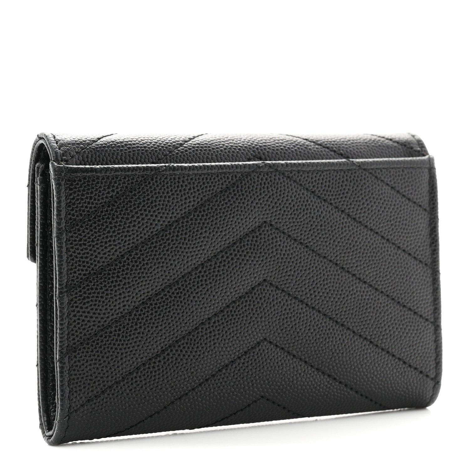 Saint Laurent Grain De Poudre Matelasse Chevron Small Monogram Envelope Wallet Black 3 of 7