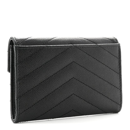 Saint Laurent Grain De Poudre Matelasse Chevron Small Monogram Envelope Wallet Black 3 of 7