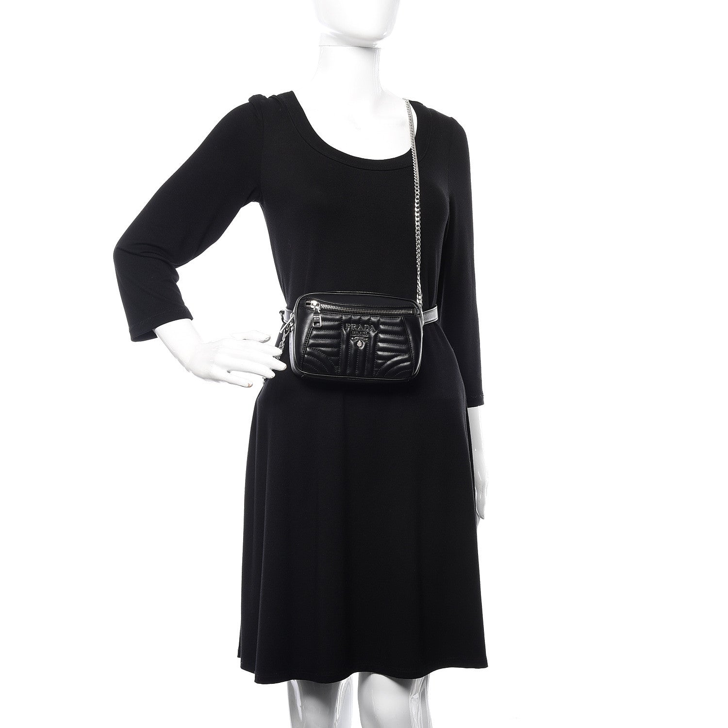 Prada Soft Calfskin Impunture Diagramme Belt Bag Black 2 of 9