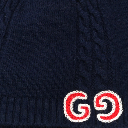 Gucci Wool Knit GG Monogram Beanie Hat L Navy 7 of 8