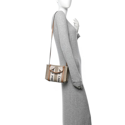 Chloe Linen Calfskin Small Woody Ribbon Tote With Strap White Light Brown 2 of 13