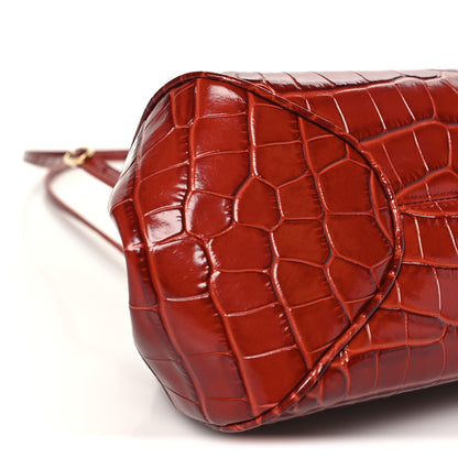 Chanel Calfskin Crocodile Embossed Pretty CC Clutch With Strap Bordeaux 9 of 11