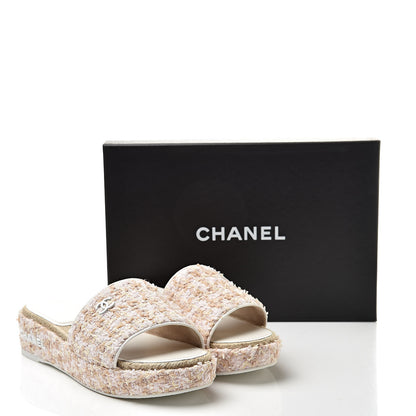 Chanel Tweed CC Mules 40 Pink Beige White 9 of 9