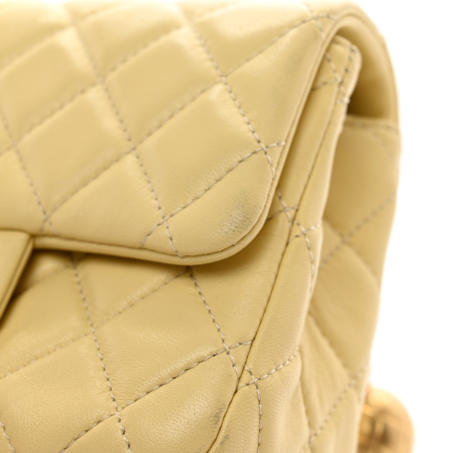 Lambskin Quilted Mini Pearl Crush Flap Yellow