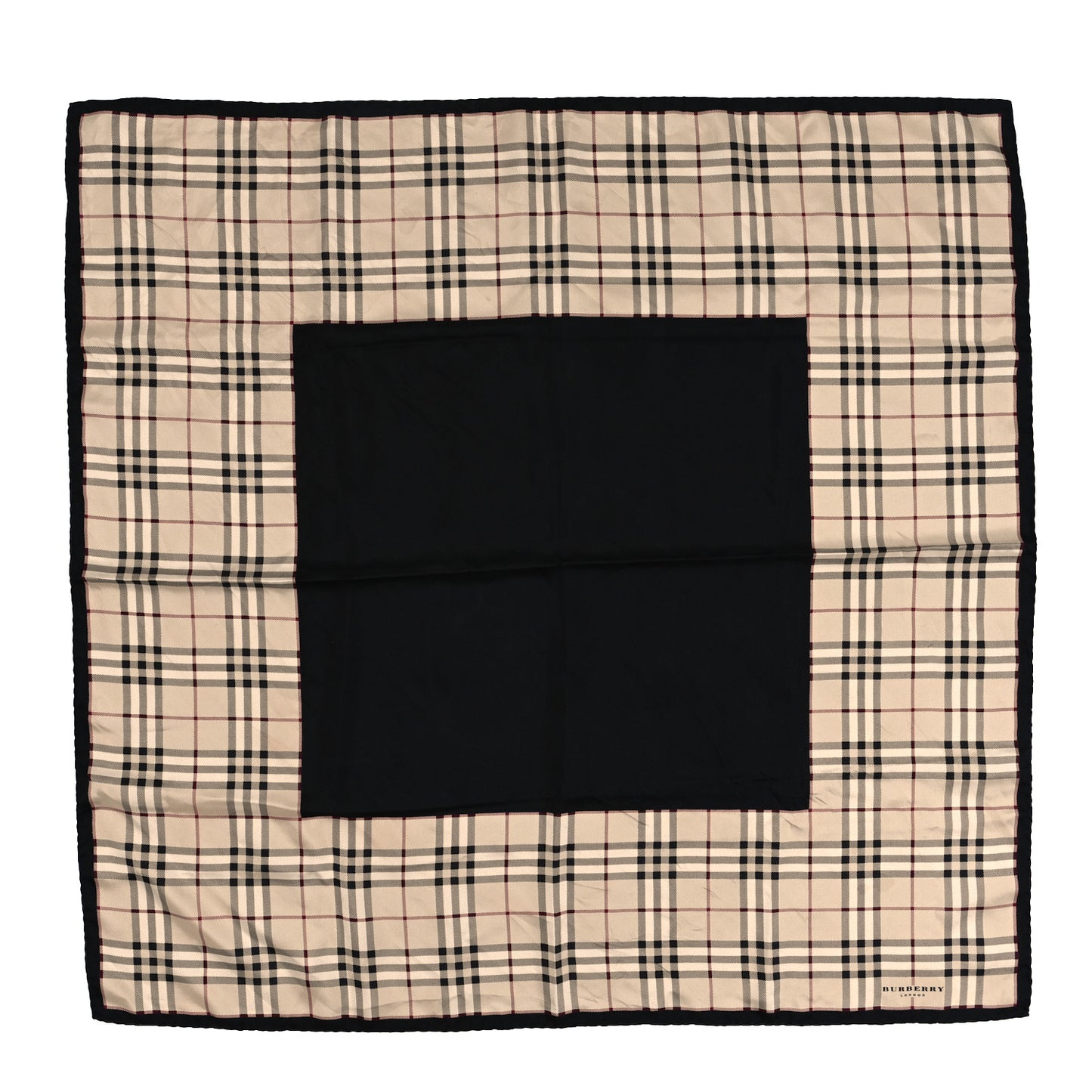 Silk Check Square Scarf Beige Black