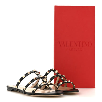 Valentino Garavani Nappa Rockstud Caged Flat Slide Sandals 37 Black 10 of 10