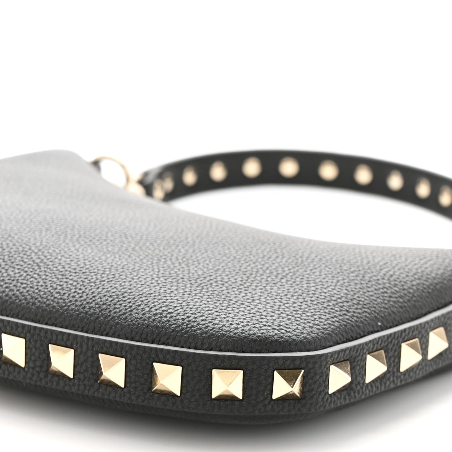 Grainy Calfskin Mini Rockstud Hobo Black