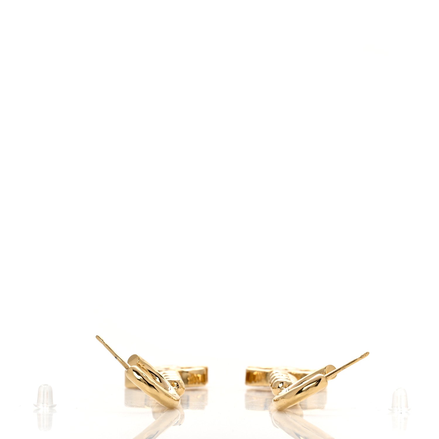 Chanel Metal Crystal CC Heart Hoop Long Drop Earrings Gold 3 of 4