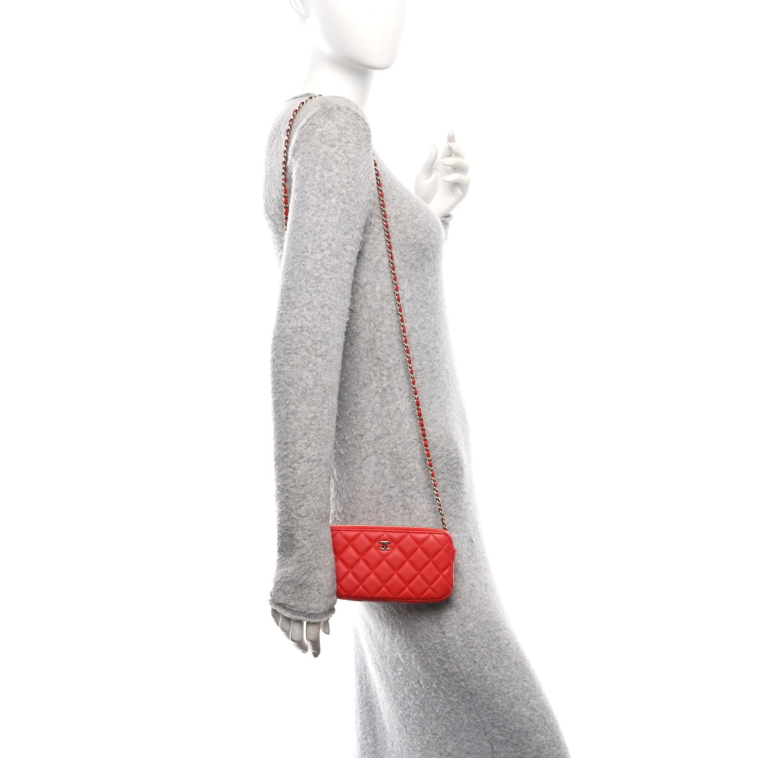 Chanel Lambskin Quilted Small Clutch With Chain Red 2 of 12