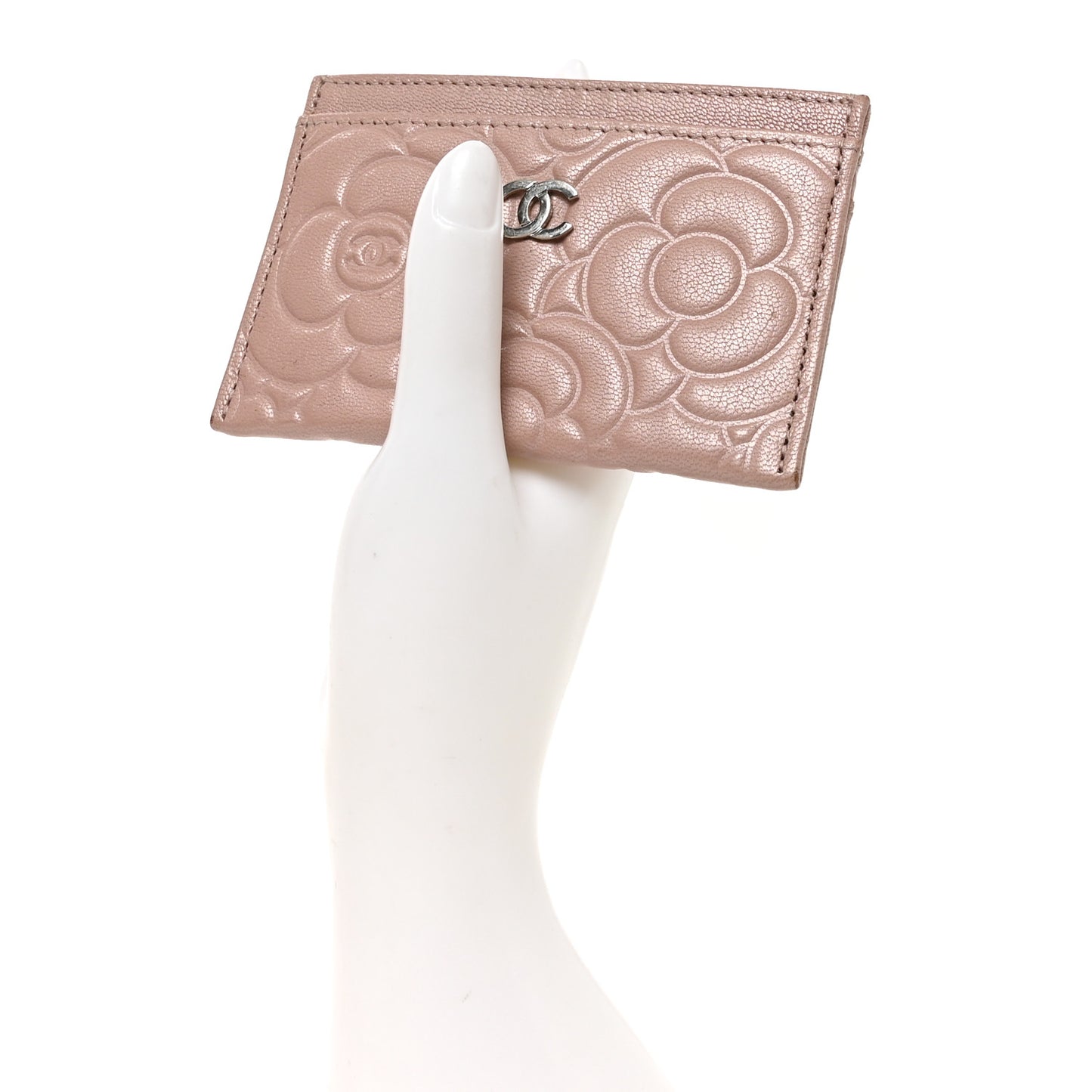 Goatskin Camellia Embossed Card Holder Light Pink