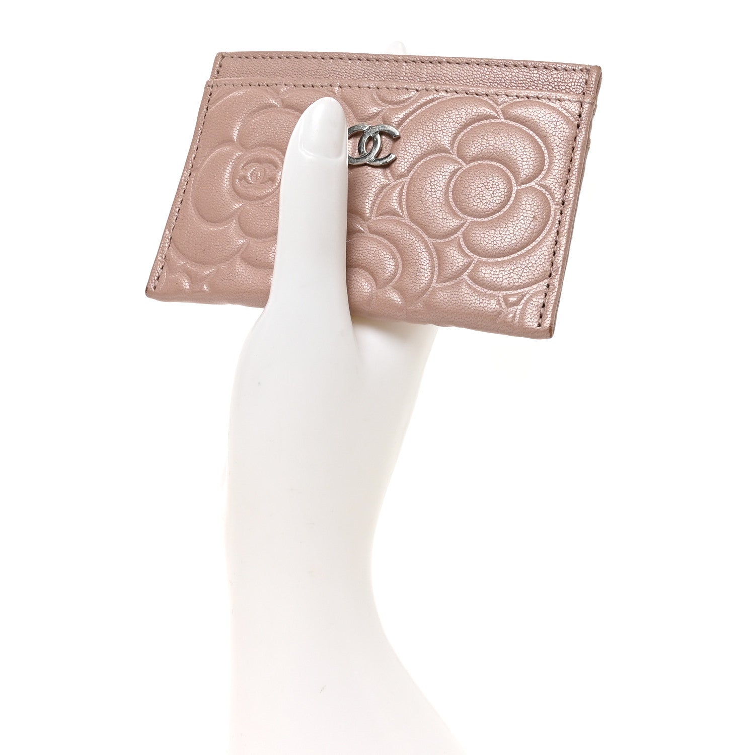 Chanel Goatskin Camellia Embossed Card Holder Light Pink 2 of 11