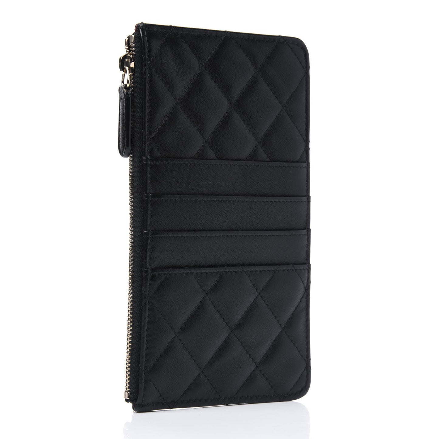 Lambskin Quilted Classic Flat Wallet Pouch Black
