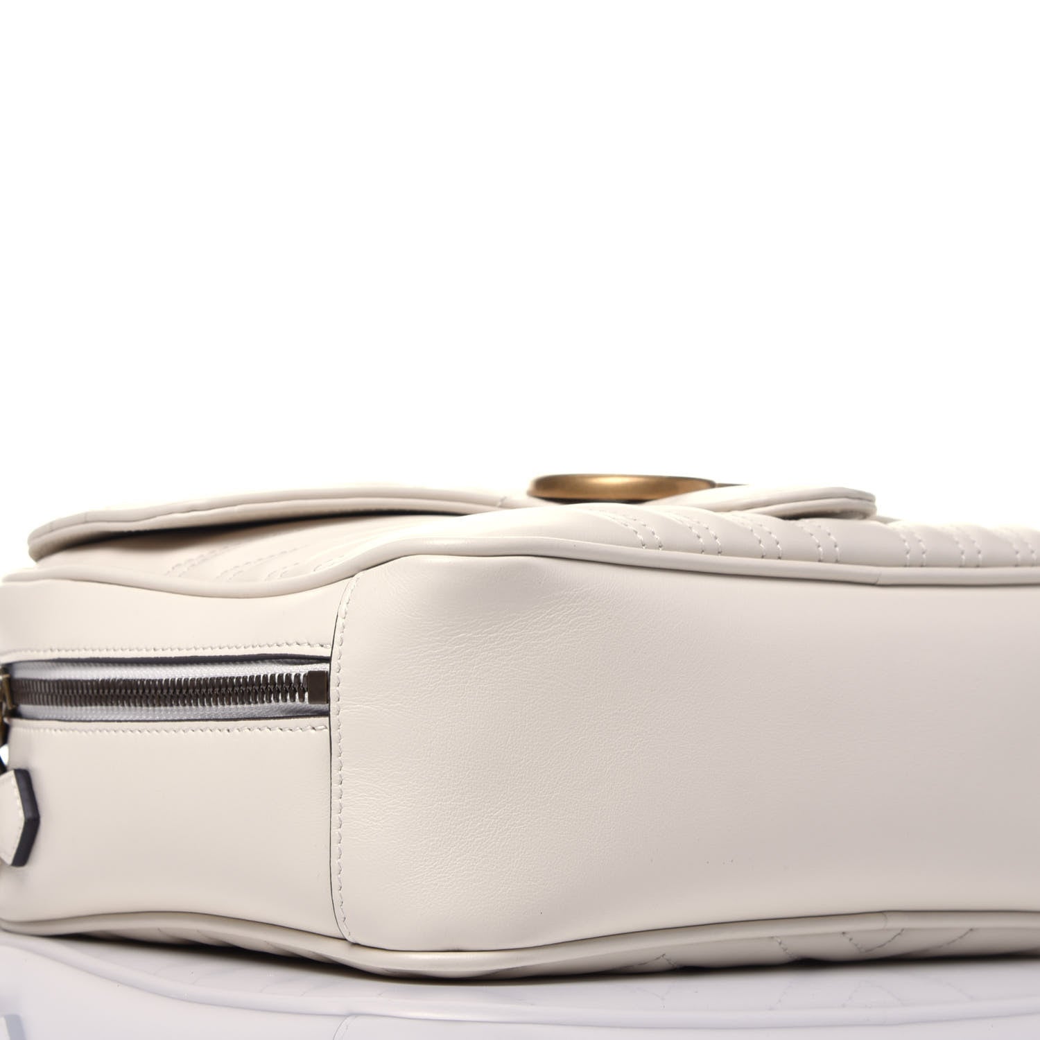 Gucci Calfskin Matelasse Sylvie Web Small GG Marmont Top Handle Shoulder Bag White 9 of 10