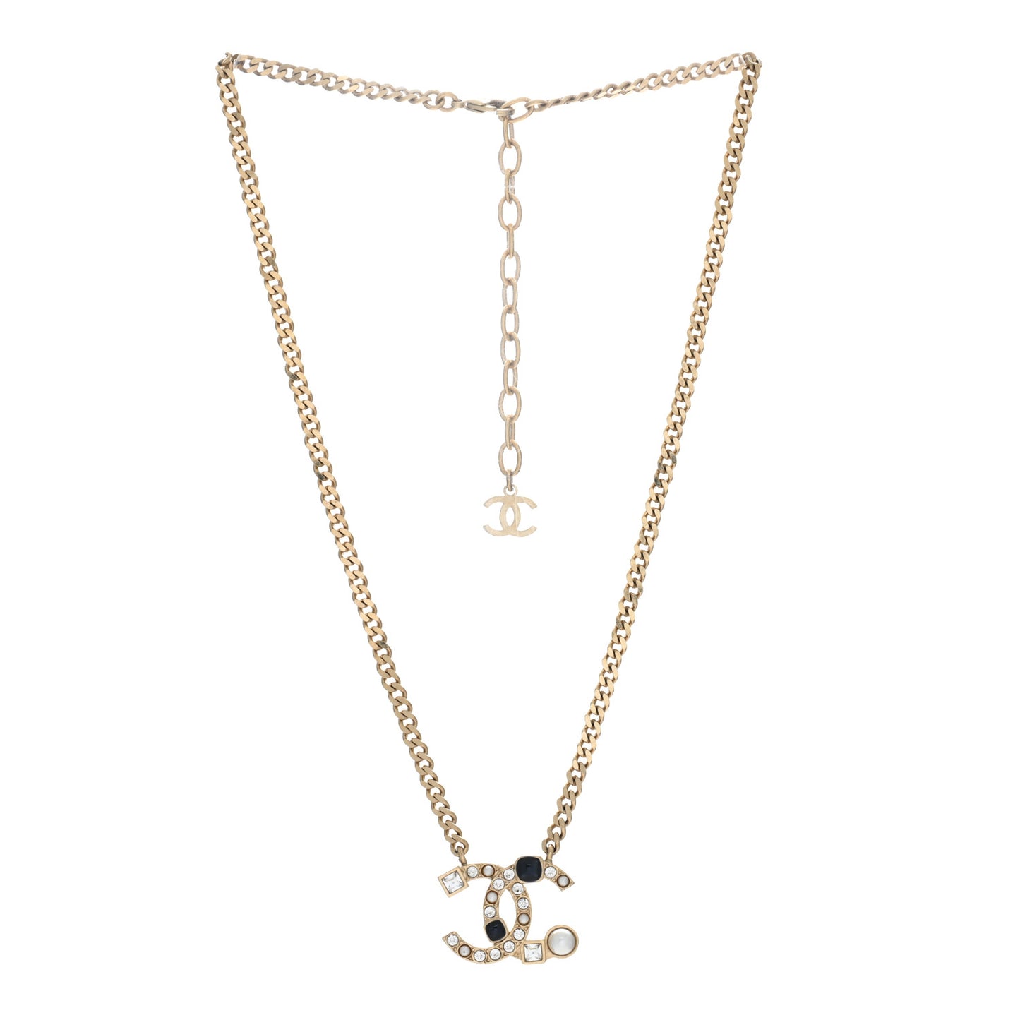Crystal Pearl Resin CC Chain Necklace Gold Pearly White Black