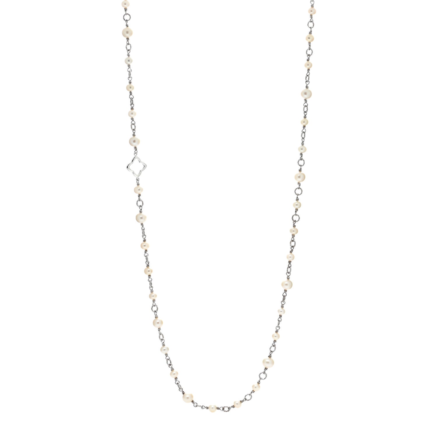 David Yurman Sterling Silver Pearl 9mm Quatrefoil Long Chain Necklace 1 of 4