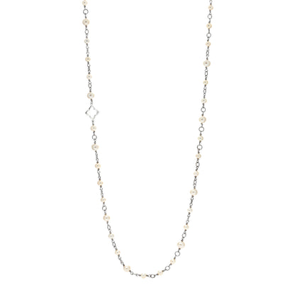 David Yurman Sterling Silver Pearl 9mm Quatrefoil Long Chain Necklace 1 of 4