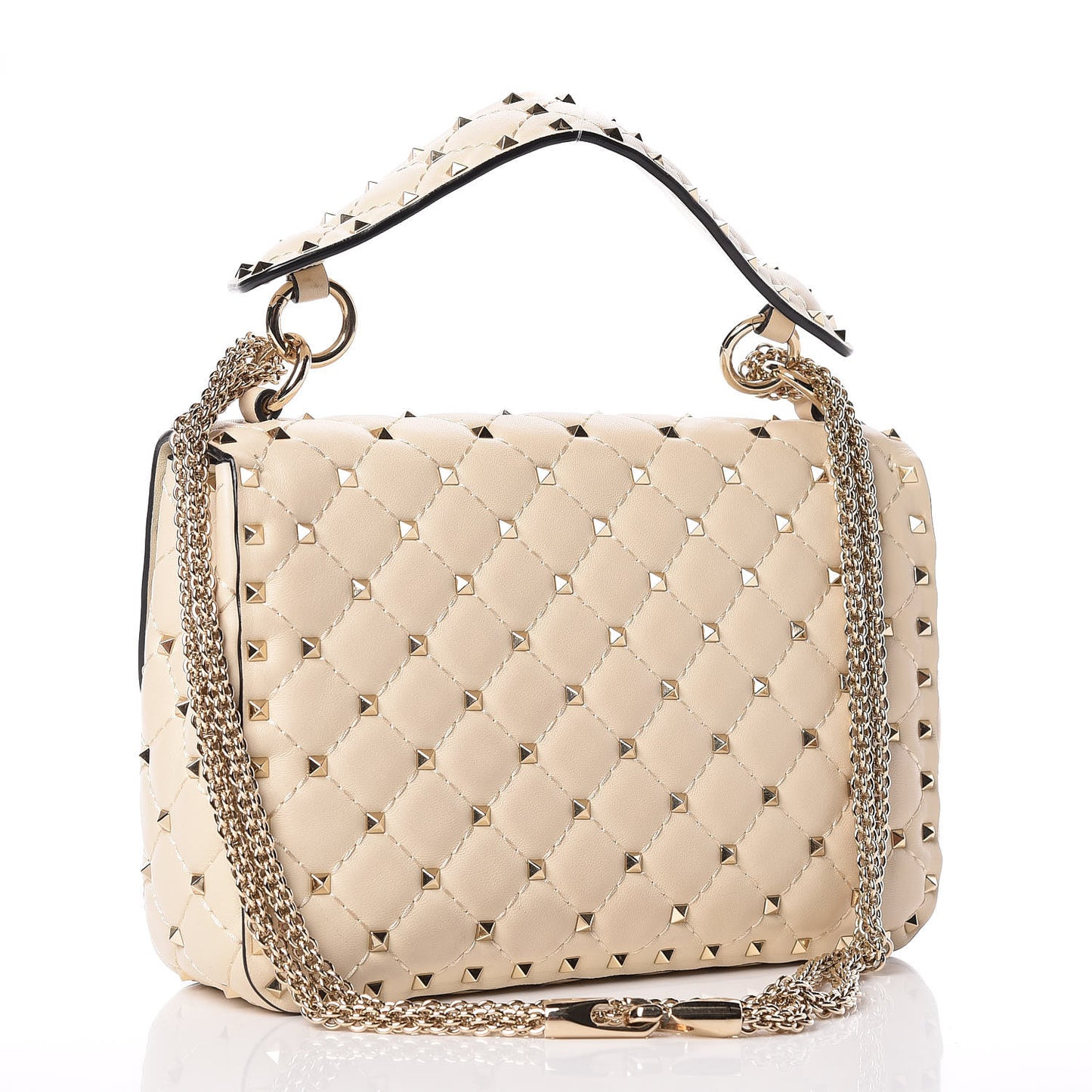 Nappa Medium Rockstud Spike Shoulder Bag Light Ivory