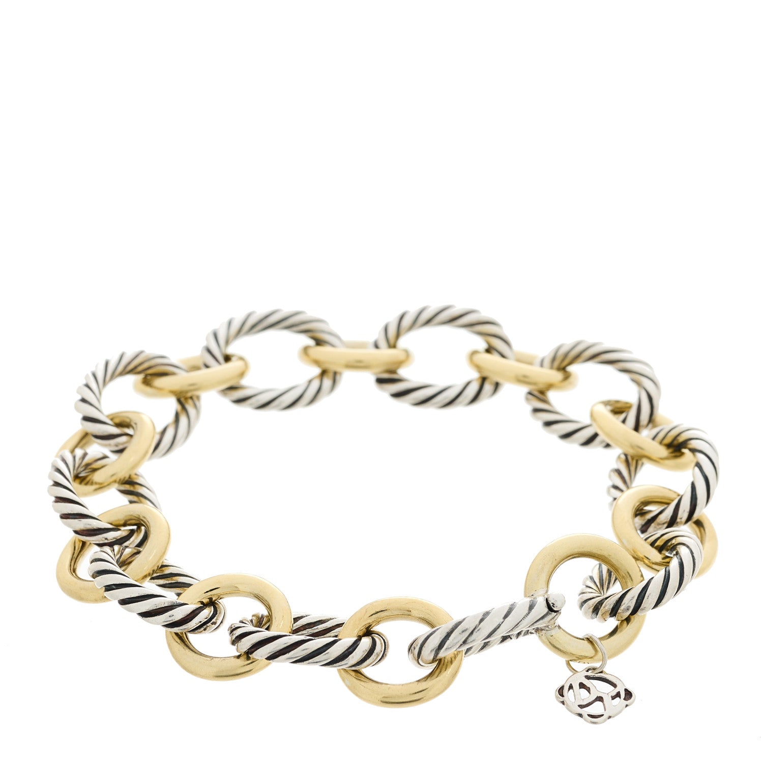 David Yurman Sterling Silver 18K Yellow Gold 12mm Large Oval Link Bracelet 2 of 3