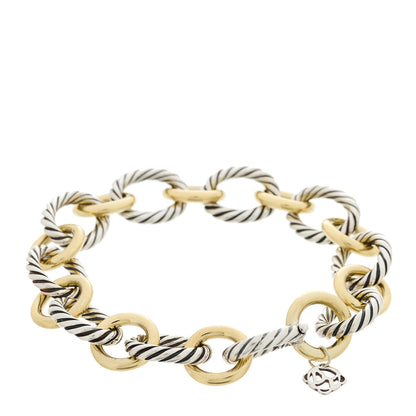 David Yurman Sterling Silver 18K Yellow Gold 12mm Large Oval Link Bracelet 2 of 3