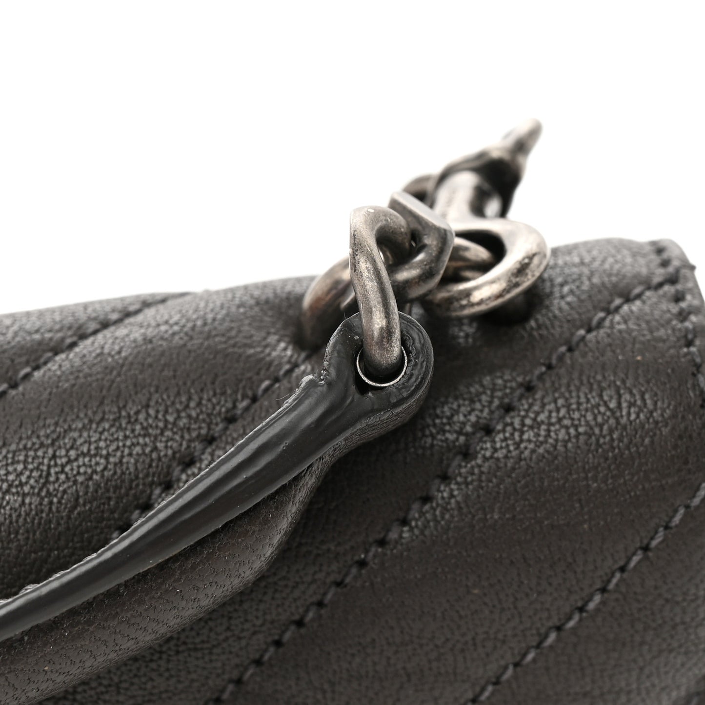 Sheepskin Matelasse Chevron Monogram College Chain Wallet Coal