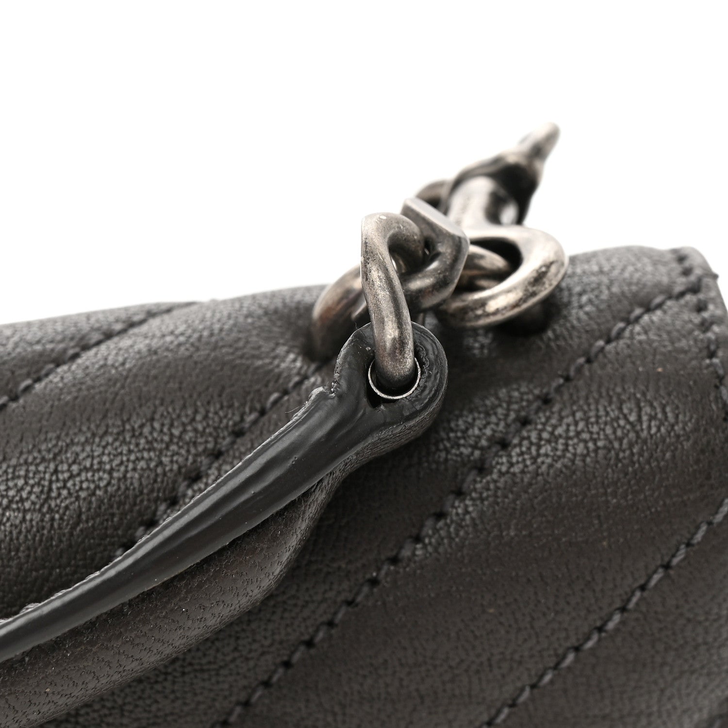 Saint Laurent Sheepskin Matelasse Chevron Monogram College Chain Wallet Coal 10 of 10
