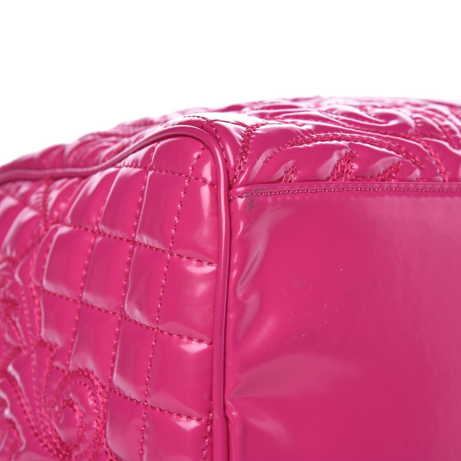 Versace Patent Barocco Quilted Vanitas Bowling Bag Fuchsia 8 of 12