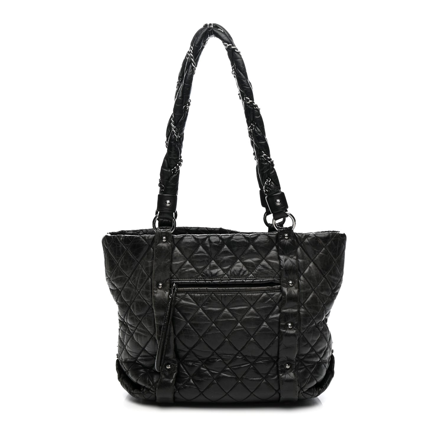 Distressed Lambskin Vintage Ligne Lady Braid Tote Black