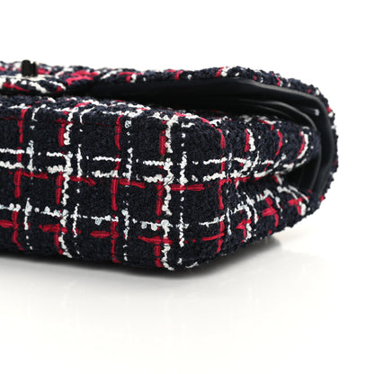 Chanel Tweed Quilted Medium Double Flap Navy White Red 10 of 16