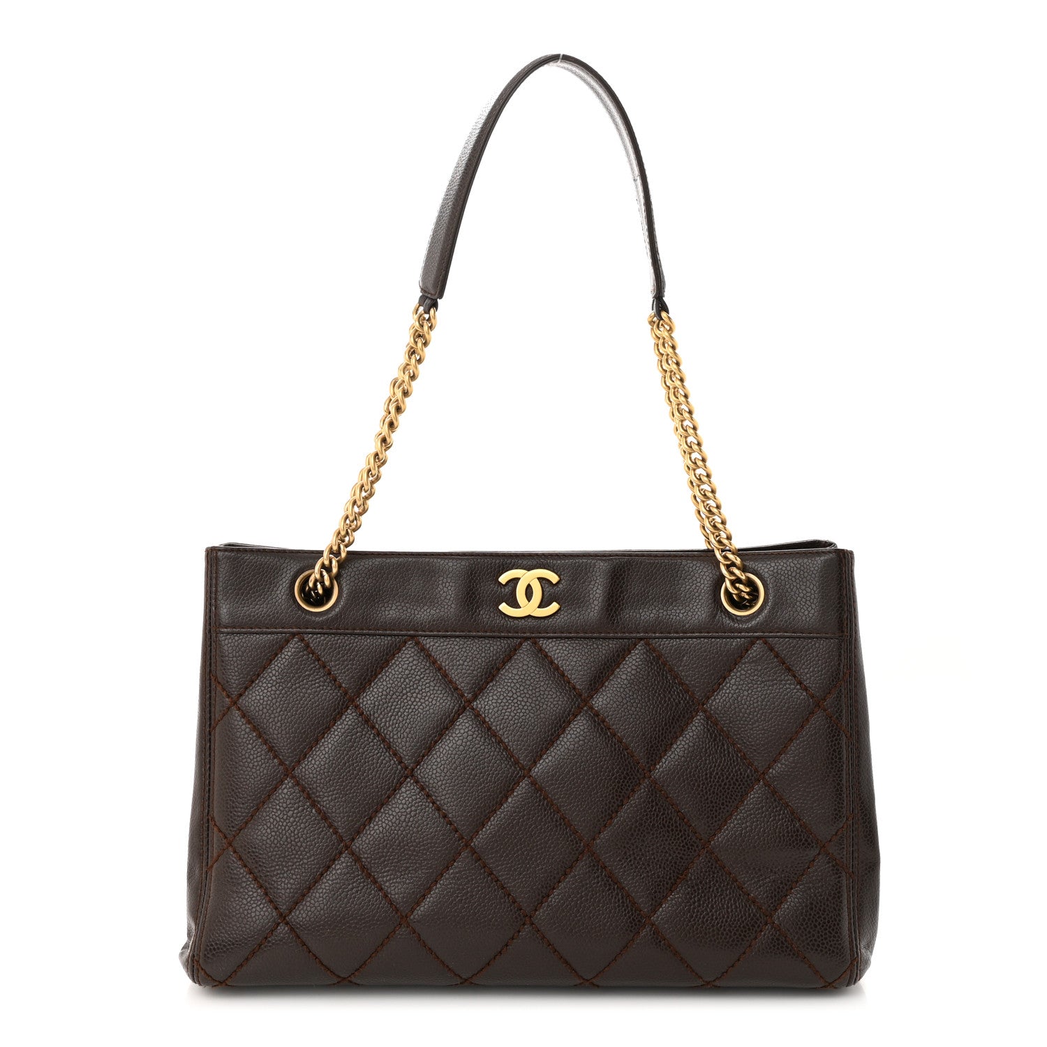 Chanel Caviar Quilted Shopping Tote Dark Brown 1 of 14