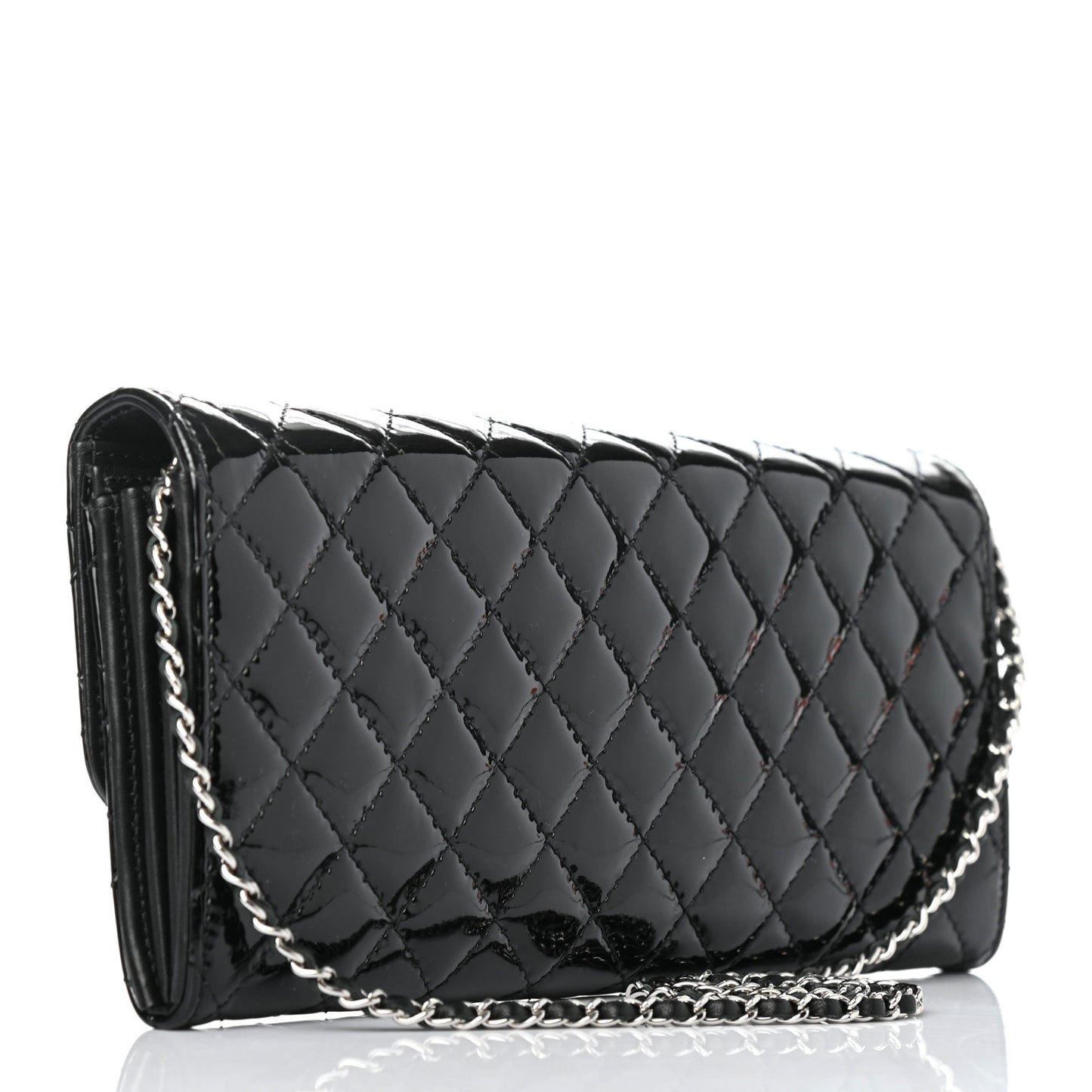 Patent Calfskin Quilted Brilliant East West Flap Clutch Black