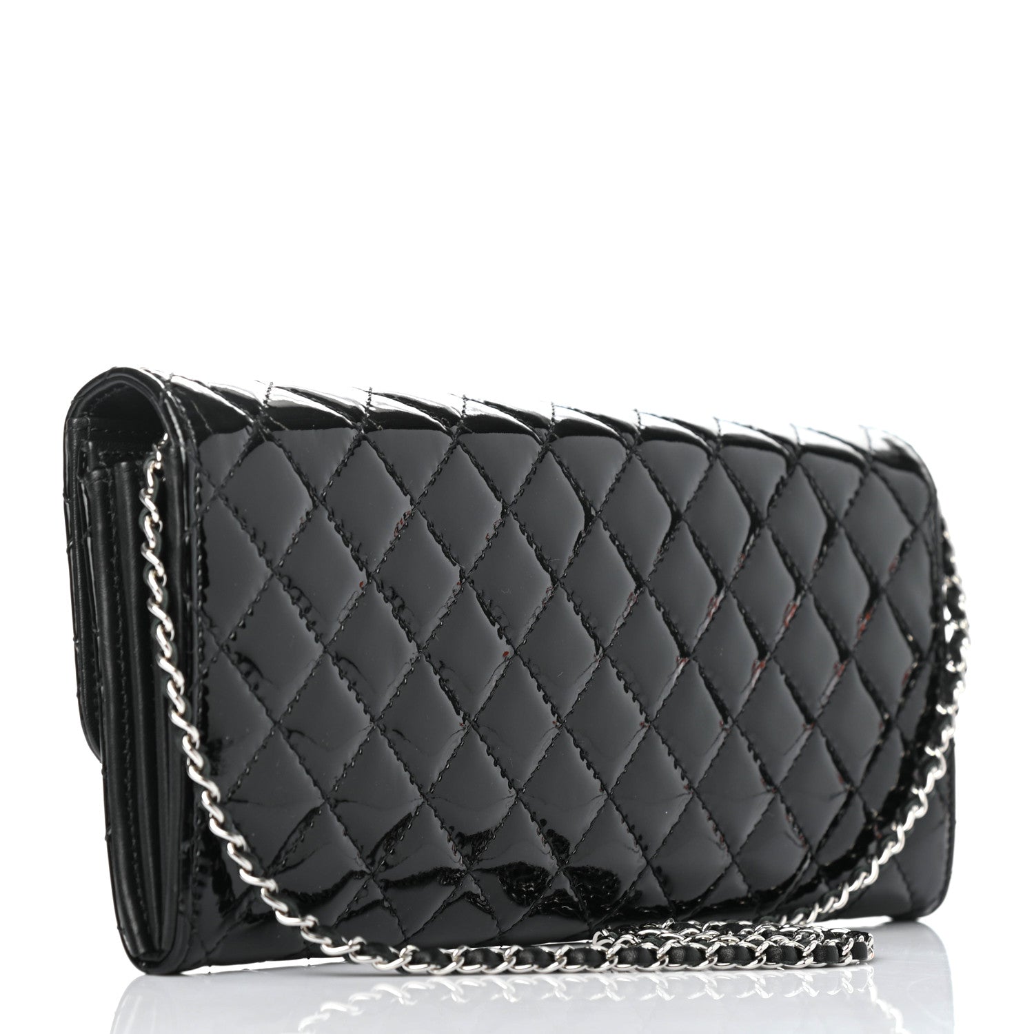 Chanel Patent Calfskin Quilted Brilliant East West Flap Clutch Black 2 of 5