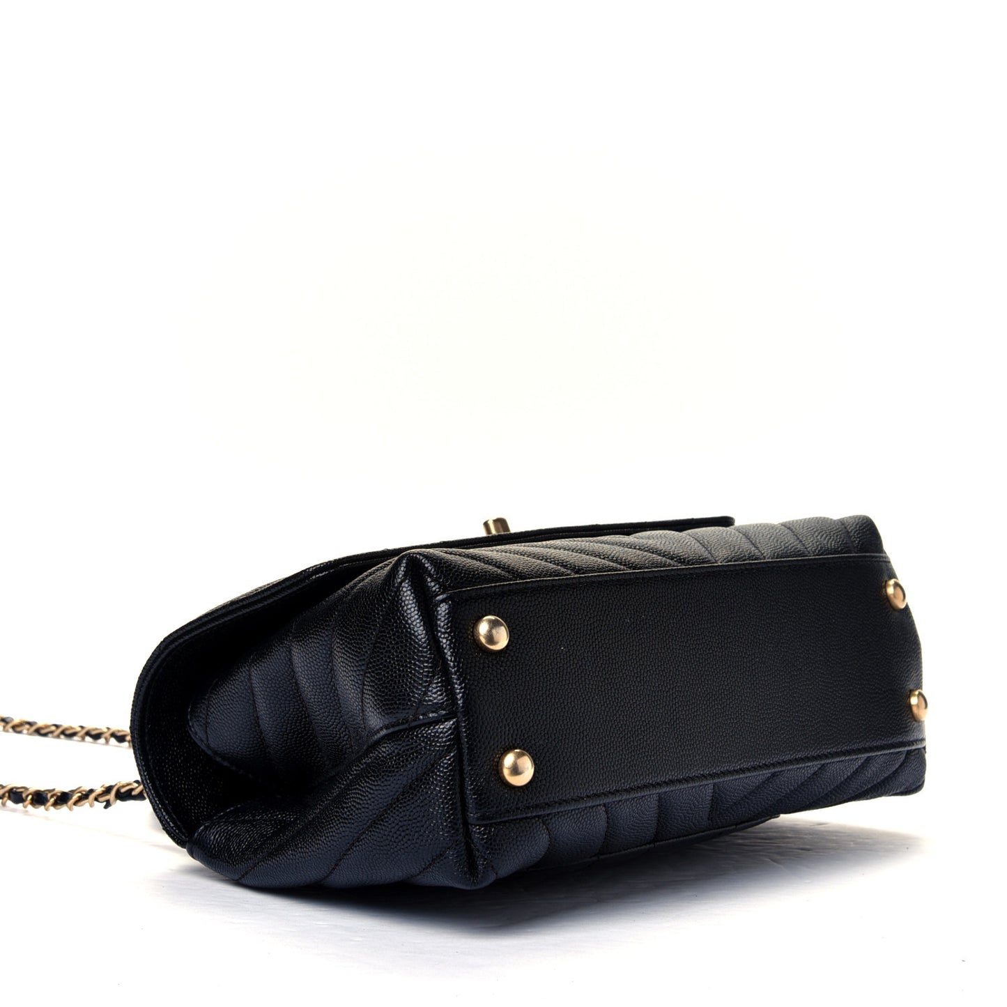 Caviar Chevron Quilted Mini Coco Handle Flap Black