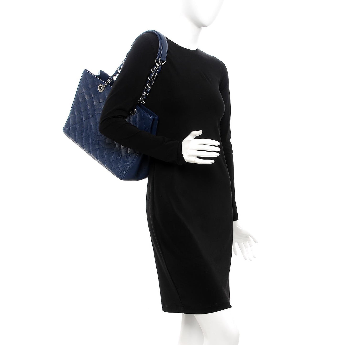 Caviar Quilted Grand Shopping Tote GST Dark Blue