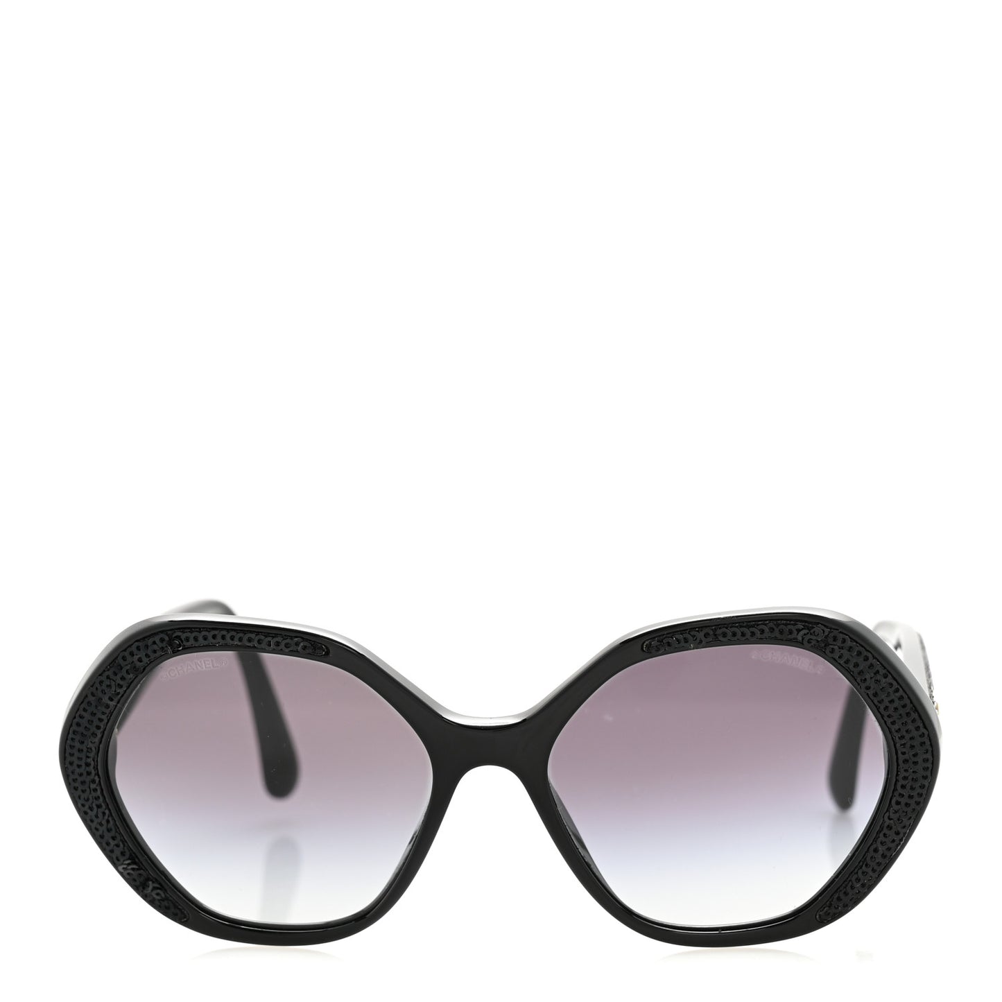 Acetate Sequin Round Sunglasses 5451-A Black