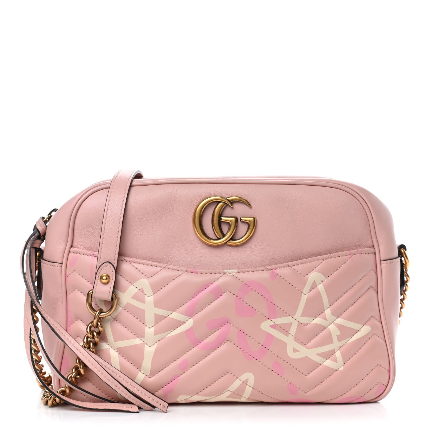 Gucci Calfskin Matelasse GucciGhost Medium GG Marmont Chain Shoulder Bag Perfect Pink Rosa Ivory 1 of 8