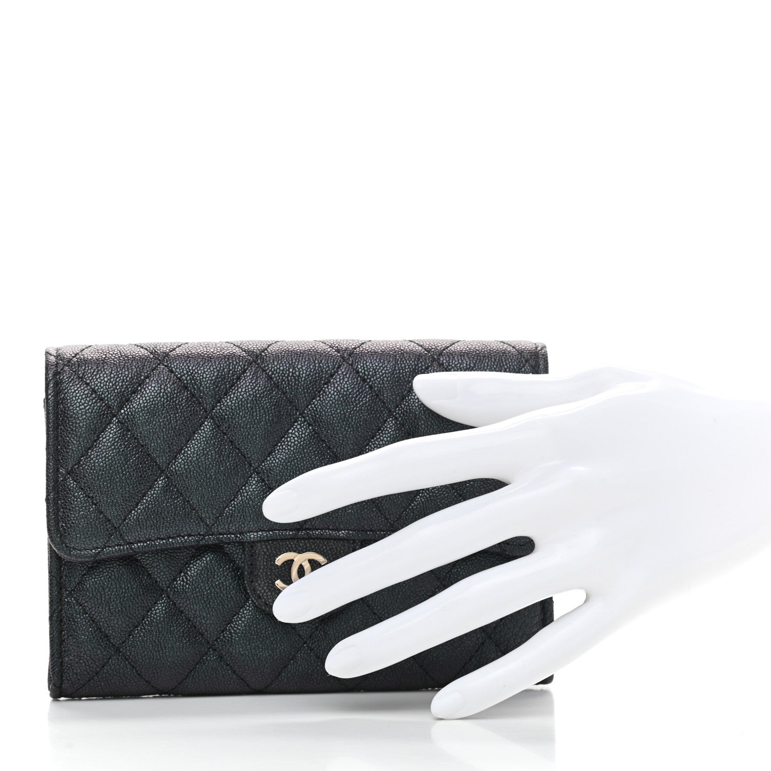 Chanel Iridescent Caviar Quilted Medium Flap Wallet Black 2 of 8