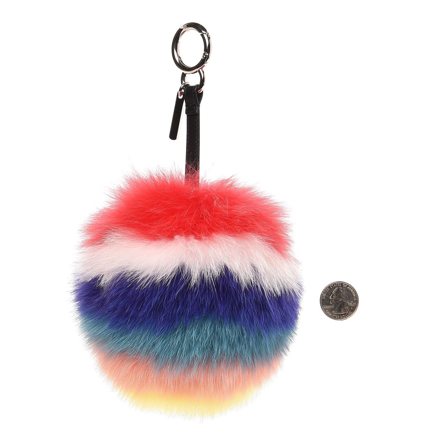 Fox Fur Shiny Nappa Rainbow Pom Pom Bag Charm Rosso Multicolor Black